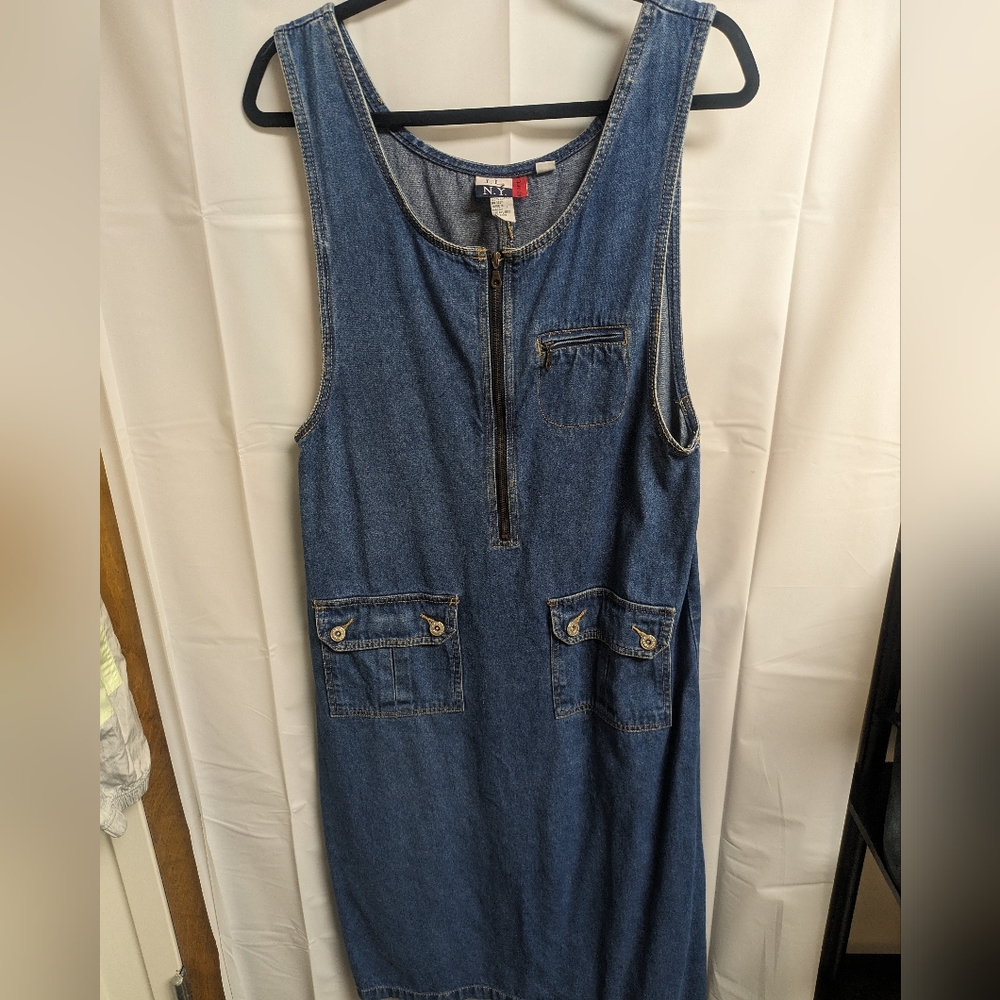 Vintage J. L. N.Y. Sport denim, cottagecore tank dress. Sz Med. EUC